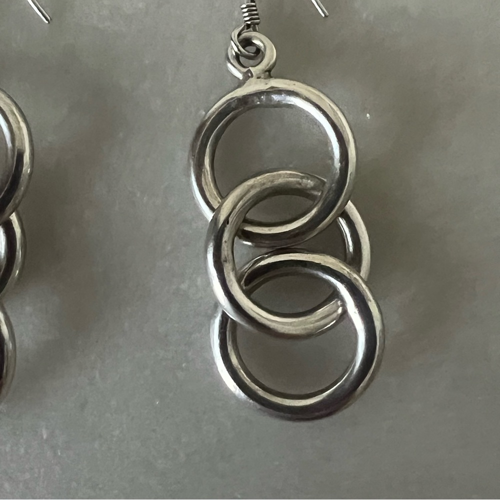 Sterling Silver Solid Three Ring Dangle Earrings - image 6